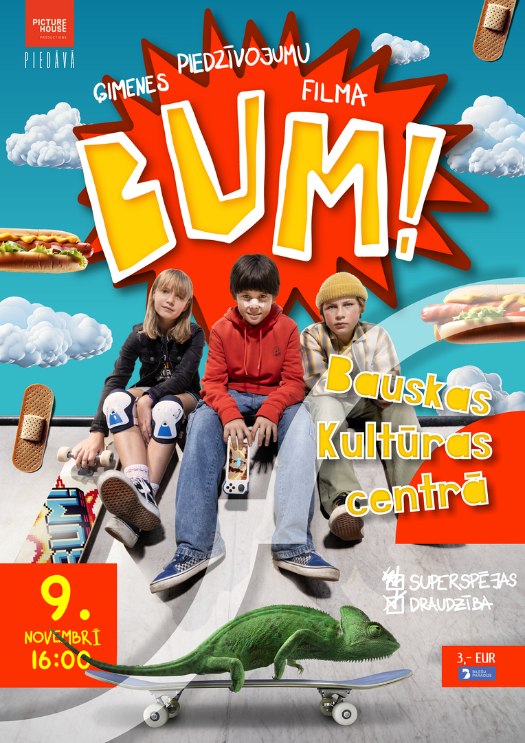 Ģimenes piedzīvojumu filma “BUM!” 2024. gada 9. novembrī plkst. 16:00 Bauskas Kultūras centrā