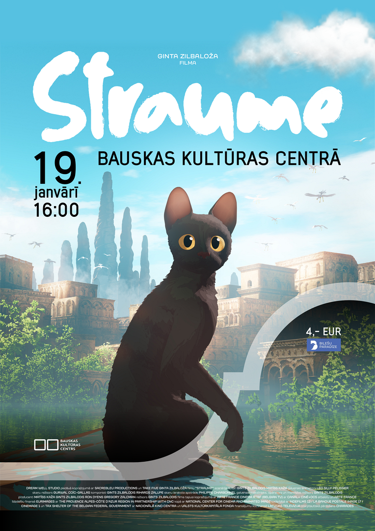 Animācijas filmas “Straume” seanss 2025. gada 19. janvārī plkst. 16.00 Bauskas Kultūras centrā