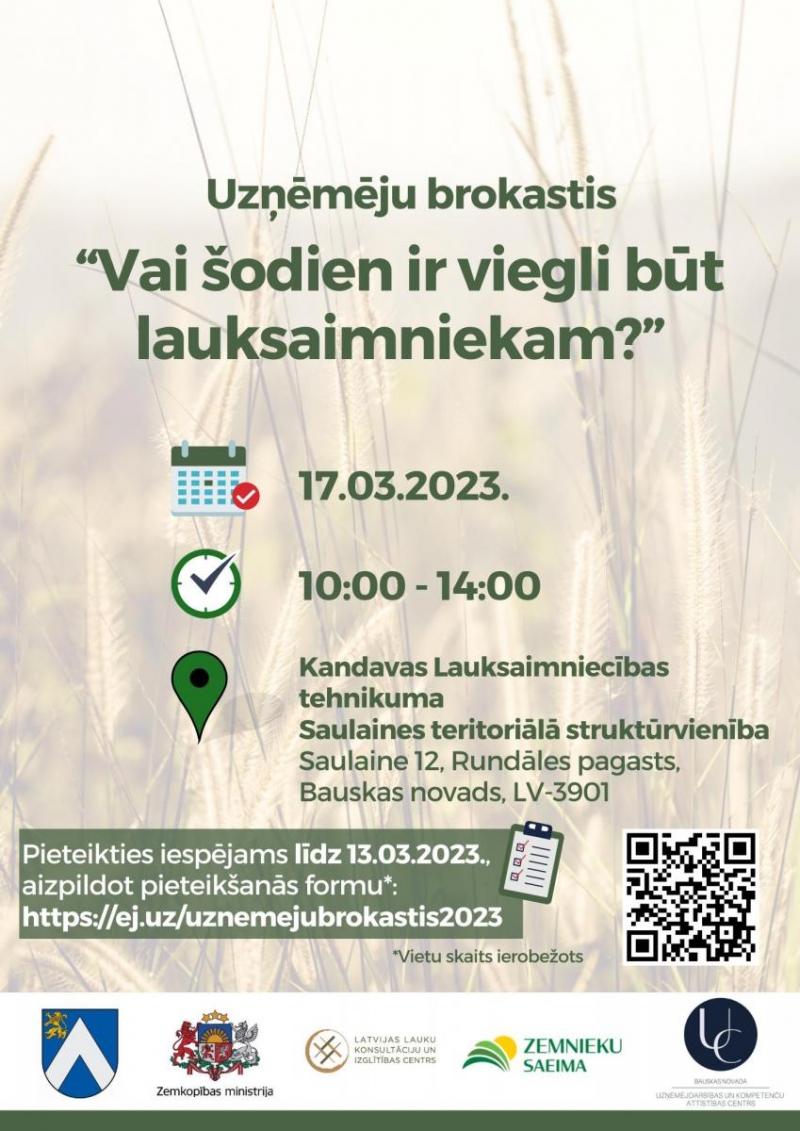Par aktualitātēm lauksaimniecības jomā diskutēs pasākumā «Uzņēmēju brokastis»