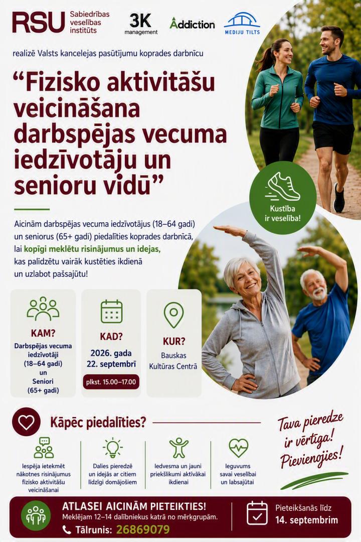 Bauskā norisināsies koprades darbnīca par fizisko aktivitāšu veicināšanu