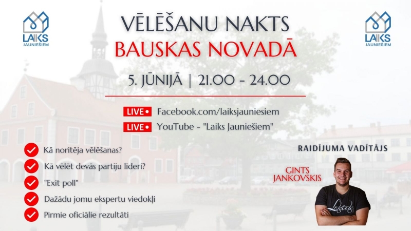 Biedrība „Laiks jauniešiem" piedāvā raidījumu „Vēlēšanu nakts