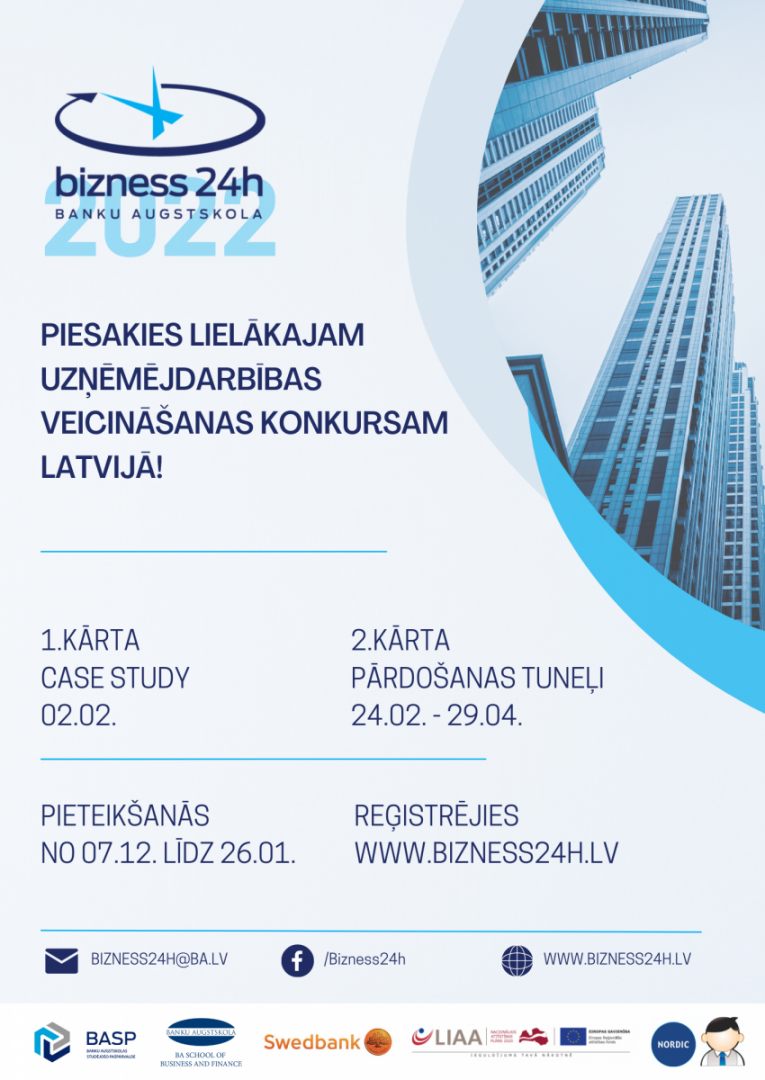 Jauniešus aicina piedalīties uzņēmējdarbības veicināšanas konkursā «Bizness24h»