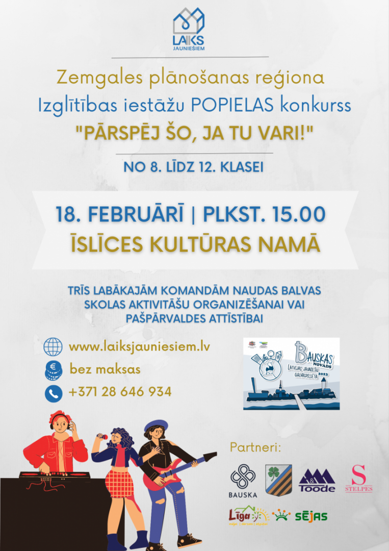 Biedrība "Laiks Jauniešiem" organizē popielas konkursu