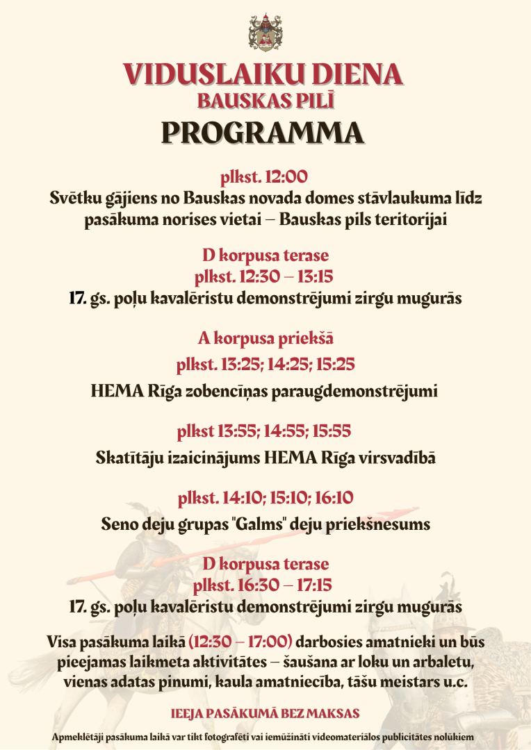 Viduslaiku diena Bauskas pilī programma