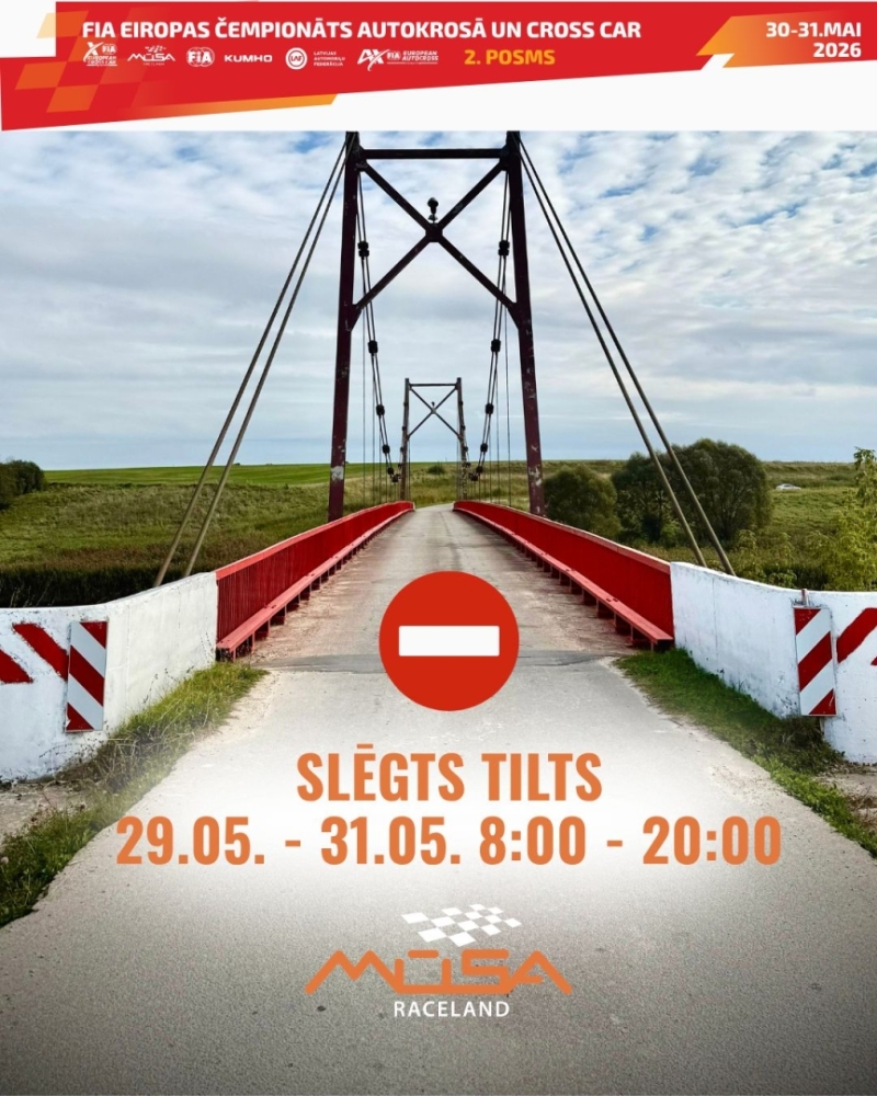 Satiksmes ierobežojumi pie Mūsa Raceland trases FIA Eiropas autokrosa čempionāta laikā