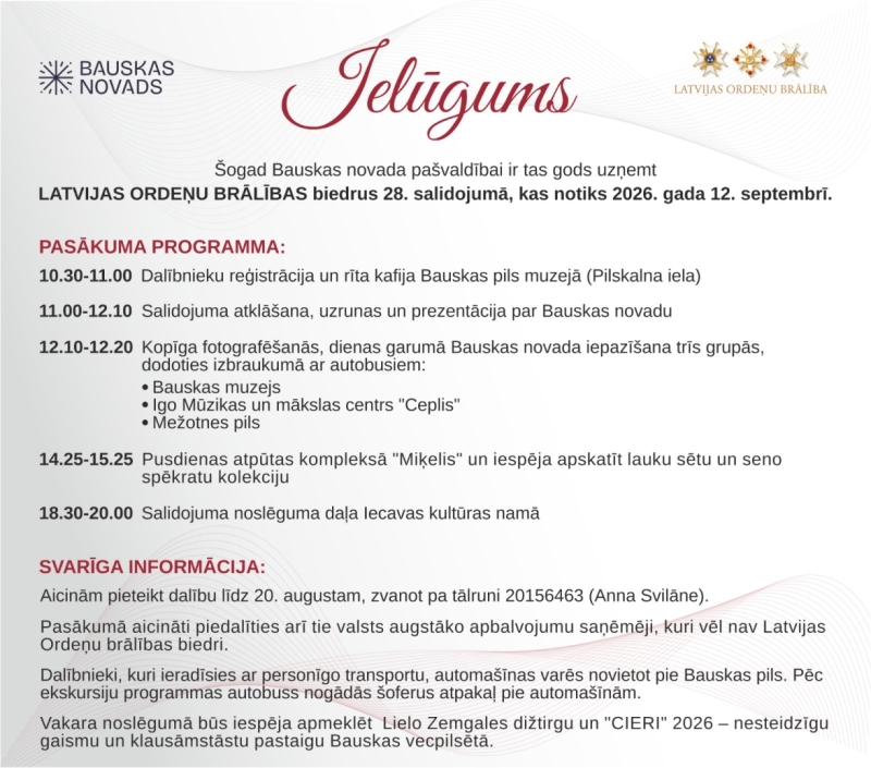 Bauskas novads uzņems Latvijas Ordeņu brālības 28. salidojumu