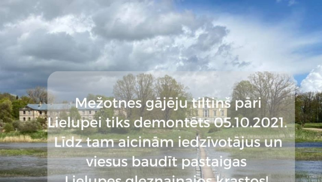 Mežotnes gājēju tiltiņš pāri Lielupei tiks demontēts 05.10.2021.