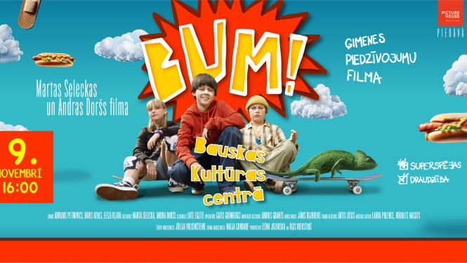Ģimenes piedzīvojumu filma “BUM!” 2024. gada 9. novembrī plkst. 16:00 Bauskas Kultūras centrā