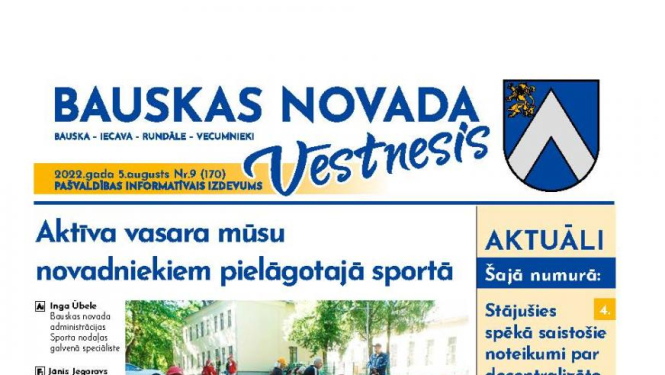 Iznācis pašvaldības informatīvā izdevuma «Bauskas Novada Vēstnesis» augusta numurs