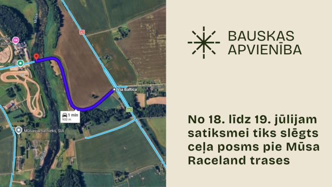 Tiks slēgts ceļa posms pie Mūsas Raceland trases
