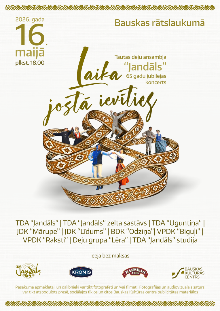 TDA "Jandāls" 65 gadu jubilejas koncerta "Laika jostā ievīties" afiša