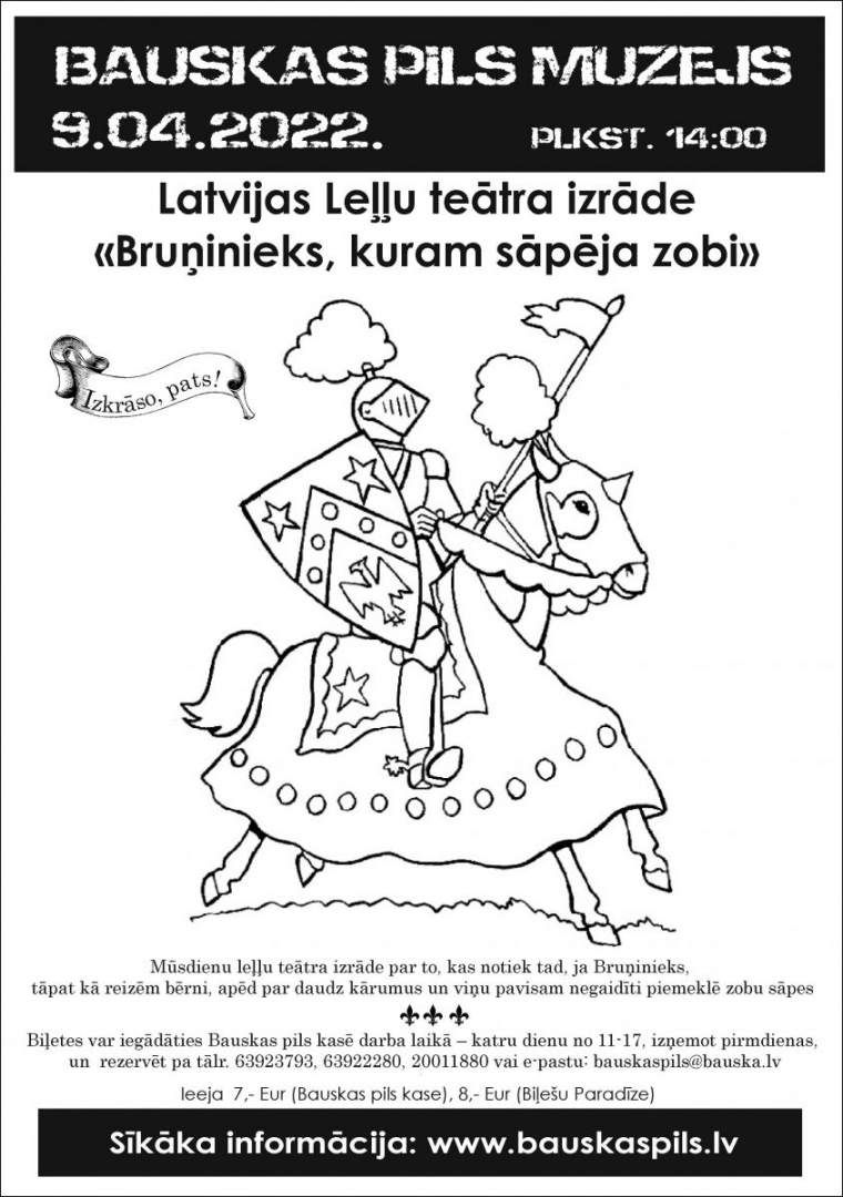Bauskas pilī rādīs Latvijas Leļļu teātra izrādi “Bruņinieks, kuram sāpēja zobi”