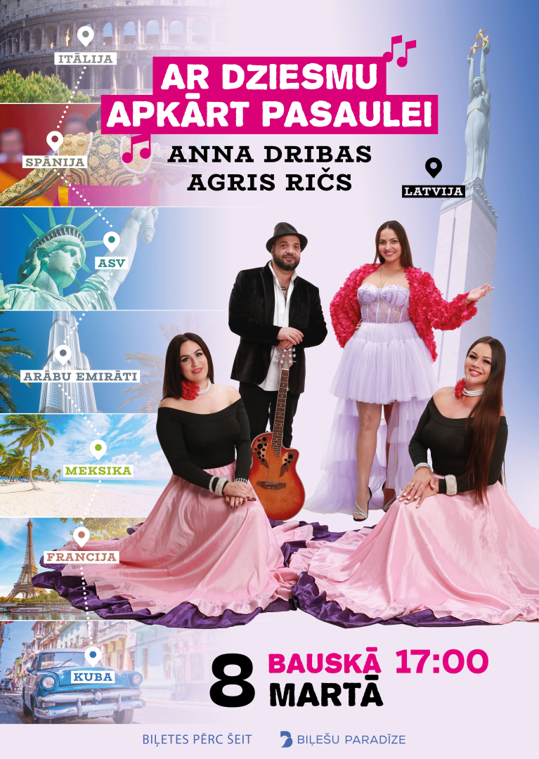 Koncerta "Ar dziesmu apkārt pasaulei" afiša