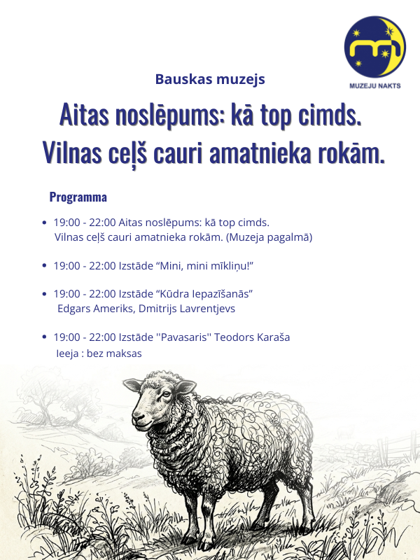 Muzeju nakts pasākums “Aitas noslēpums: kā top cimds. Vilnas ceļš cauri amatnieka rokām”