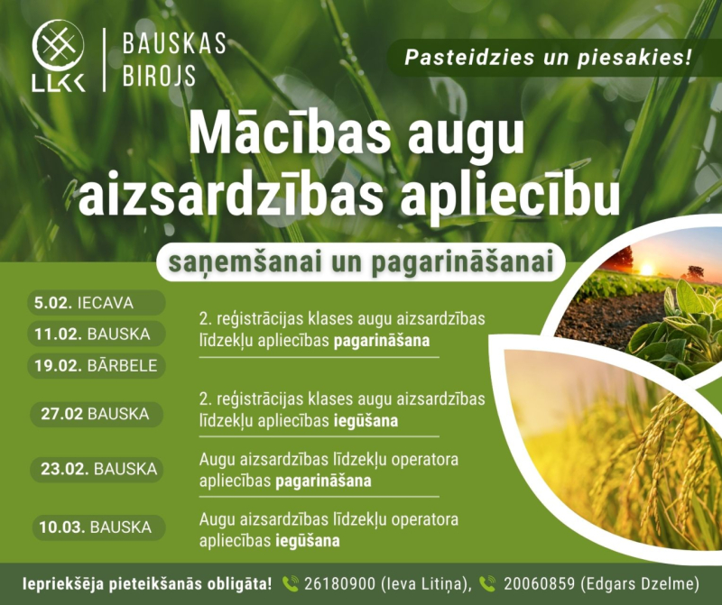 Mācības augu aizsardzības apliecību saņemšanai