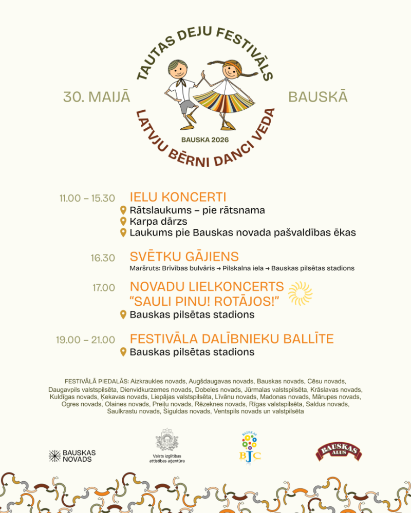 Tautas deju festivāls Latvju bērni danci veda