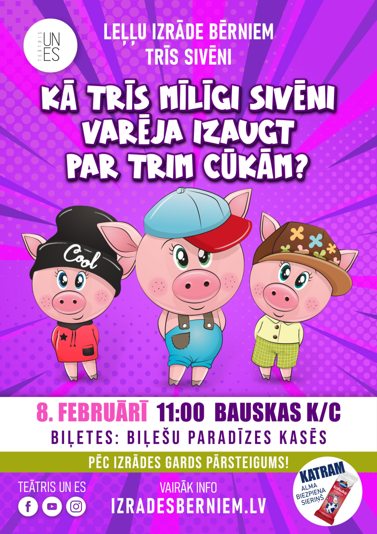 Leļļu izrādes "Trīs sivēni" afiša