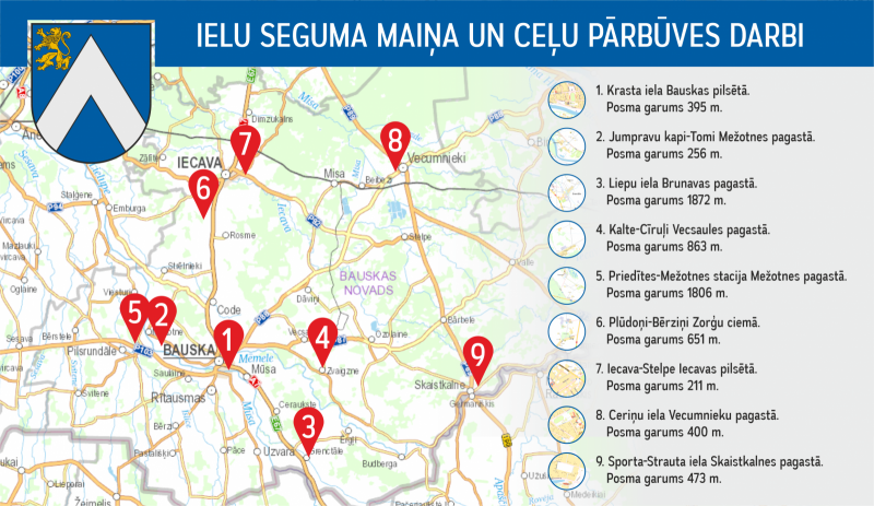 ceļu pārbūves darbi