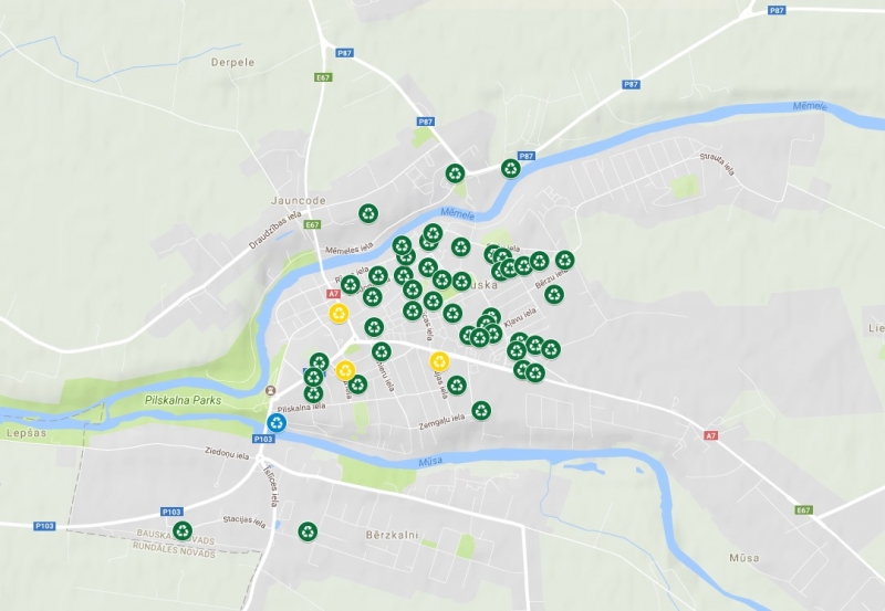 Dalīto atkritumu savākšanas vietas Bauskas pilsētā