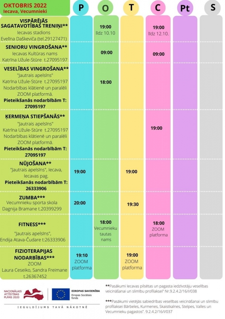 Veselības veicināšanas pasākumi Iecavā un Vecumniekos septembrī