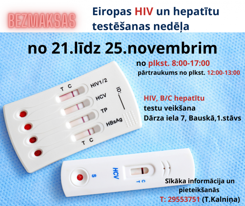 Iespēja bez maksas veikt HIV un hepatītu testu