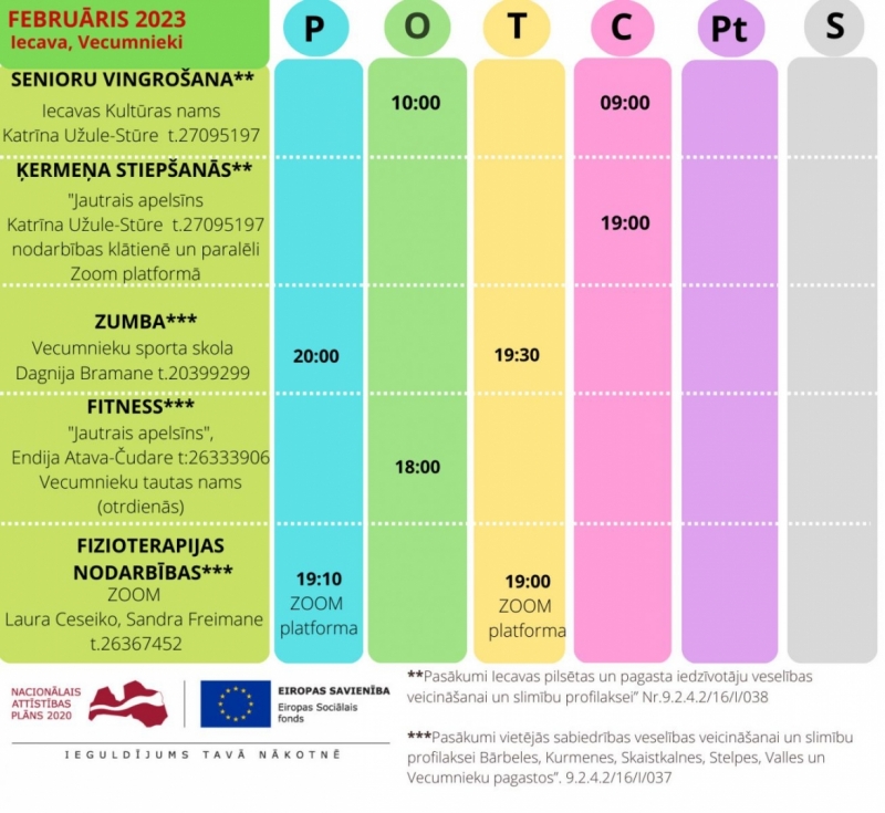 Veselības veicināšanas aktivitātes Iecavā un Vecumniekos februāra mēnesī