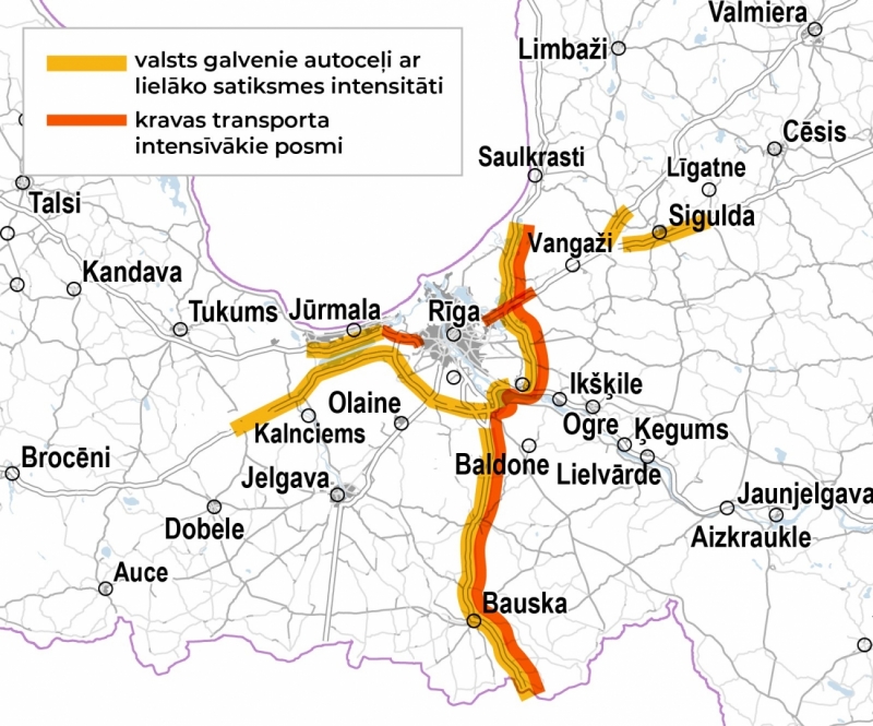 Lielas intensitātes galvenie ceļi