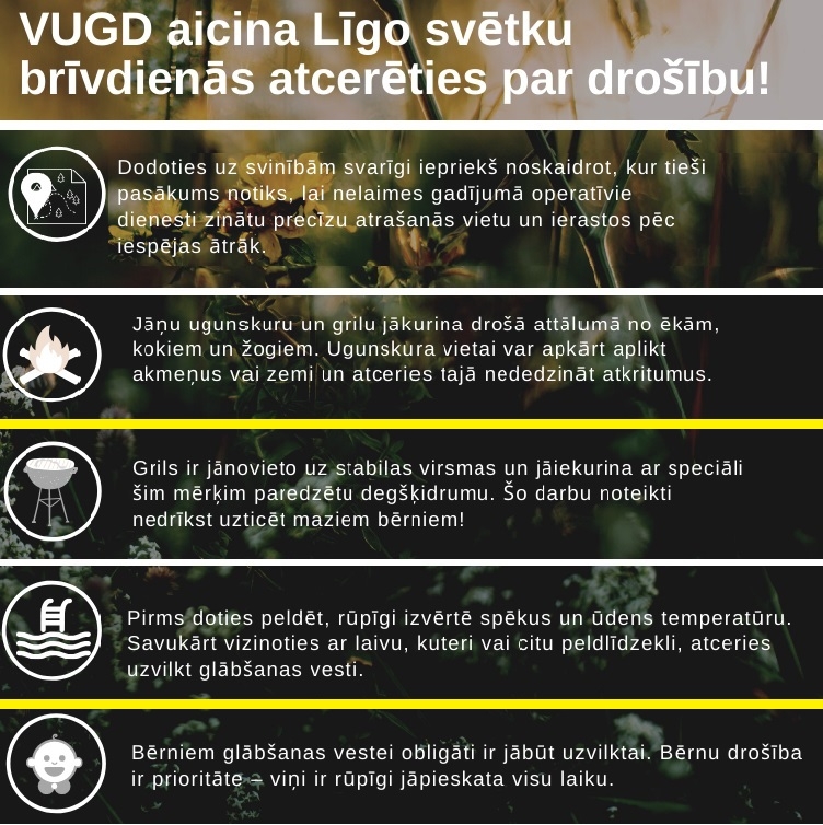 VUGD Līgo svētku brīvdienās aicina atcerēties par drošību