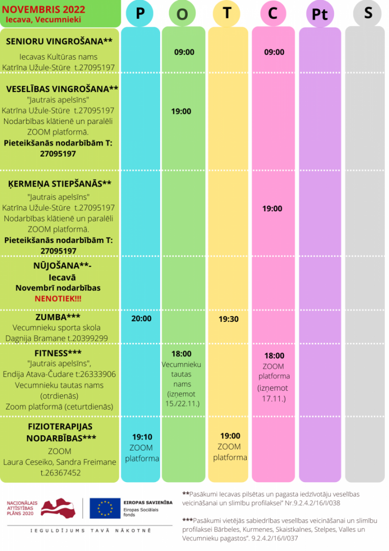 Veselības veicināšanas aktivitātes Bauskas novadā novembra mēnesī