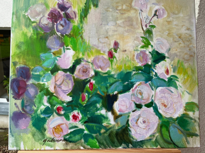 Gulnaras Skuteles gleznas reprodukciju “Zilās rozes”