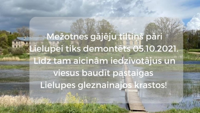 Mežotnes gājēju tiltiņš pāri Lielupei tiks demontēts 05.10.2021.