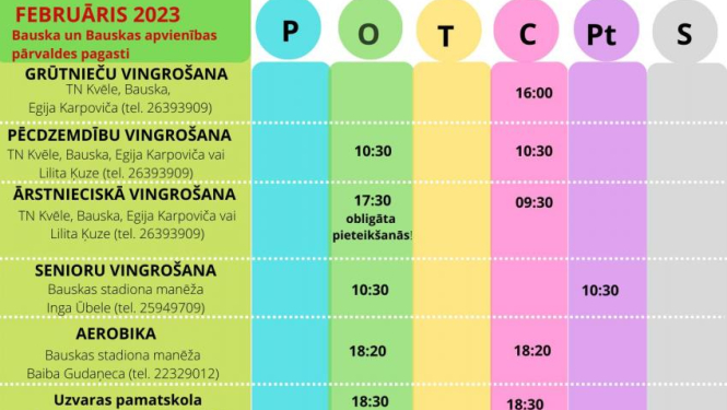 Veselības veicināšanas projektu aktivitātes februārī