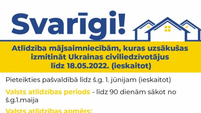 Atbalsts Ukrainas civiliedzīvotāju izmitināšanai un ēdināšanai
