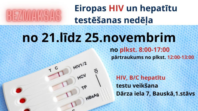 Iespēja bez maksas veikt HIV un hepatītu testu