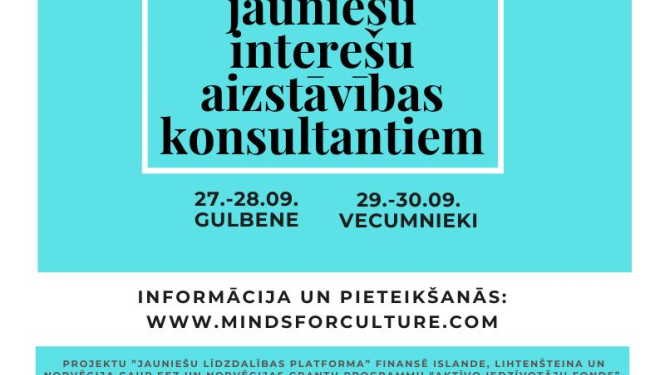 Atvērta pieteikšanās jauniešu interešu aizstāvības konsultantu apmācībām Vecumniekos