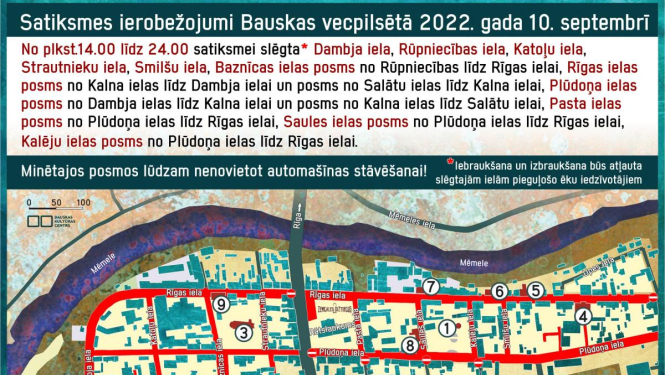 10. septembrī Bauskas vecpilsētā noteikti satiksmes ierobežojumi