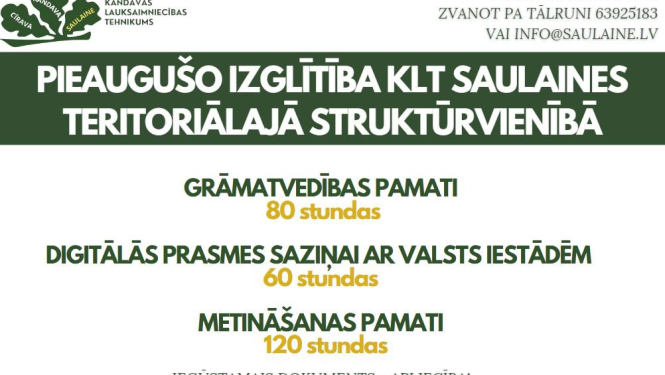 Saulaines teritoriālā struktūrvienība uzsāk organizēt izglītojošus kursus pieaugušajiem
