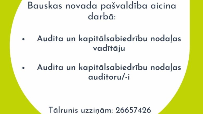 Aicinām darbā Audita un kapitālsabiedrību nodaļas vadītāju, nodaļas auditoru/-i