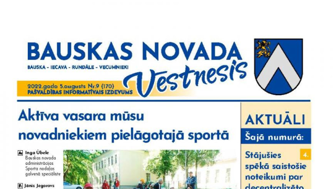 Iznācis pašvaldības informatīvā izdevuma «Bauskas Novada Vēstnesis» augusta numurs
