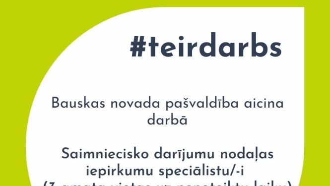 Aicinām darbā Saimniecisko darījumu nodaļas iepirkumu speciālistu/-i