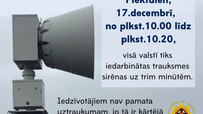 VUGD šodien veiks trauksmes sirēnu pārbaudi