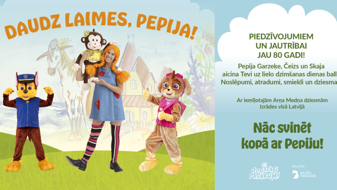 Izrāde bērniem “Daudz laimes, Pepija!” 2025. gada 26. oktobrī plkst. 18.00 Bauskas Kultūras centrā