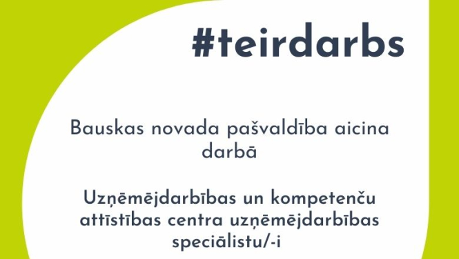 Aicinām darbā Uzņēmējdarbības un kompetenču attīstības centra uzņēmējdarbības speciālistu/-i