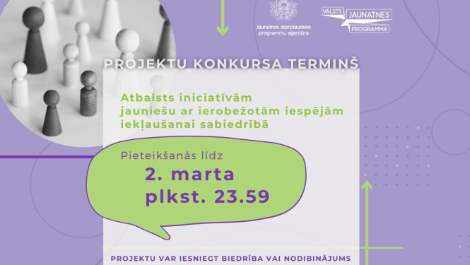 Projektu konkursā jauniešu ar ierobežotām iespējām iekļaušanai sabiedrībā kopumā pieejami 231 000 eiro