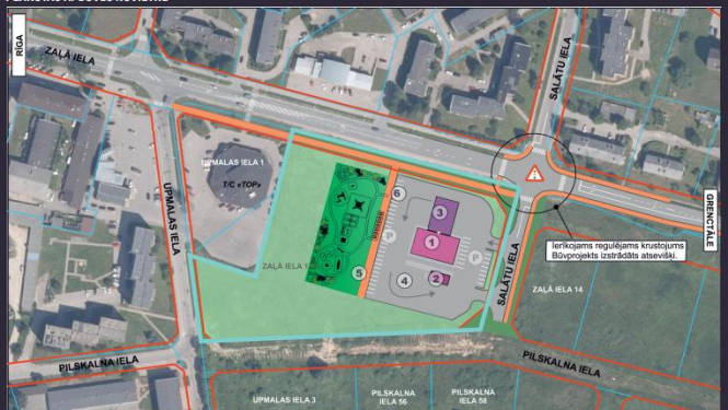 Publiskās apspriešanas paziņojumus par diennakts degvielas uzpildes staciju (DUS) ar veikala ēku un bērnu rotaļu laukumu.