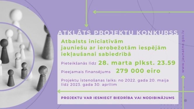 NVO līdz 2022. gada 28. martam ir aicinātas pieteikties projektu konkursam jauniešu ar ierobežotām iespējām iekļaušanai sabiedrībā
