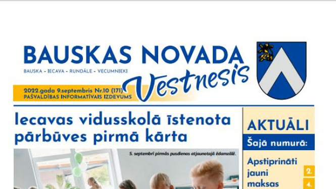 Iznācis pašvaldības informatīvā izdevuma «Bauskas Novada Vēstnesis» septembra numurs