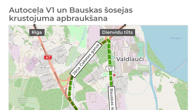 Līdz augusta beigām slēgta satiksme autoceļa V1 un Bauskas šosejas krustojumā