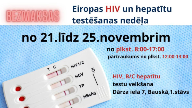 Iespēja bez maksas veikt HIV un hepatītu testu