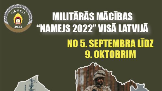 Militāro mācību cikla «Namejs 2022» rudens posms, aktīvā fāze Bauskas novadā norisināsies no š.g. 7. līdz 9. oktobrim.